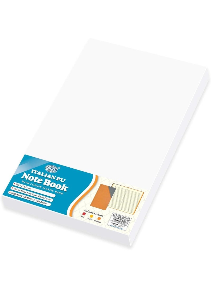 FIS Notebook With Corner Elastic Band Italian PU Cover, Ivory Paper, Single Ruled, Orange Color, 120 Sheets With Gift Box, 13 x 21 cm Size - FSNB1321SLTOR - Image 2